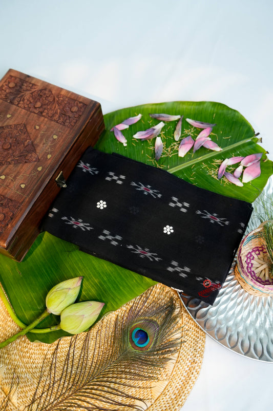 Black & Yellow Small Flower Design Unstitched Cotton Suit For Women