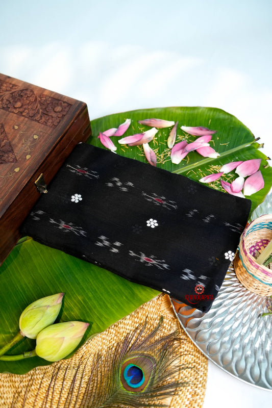 Black & Red Small Flower Design Unstitched Cotton Suit For Women