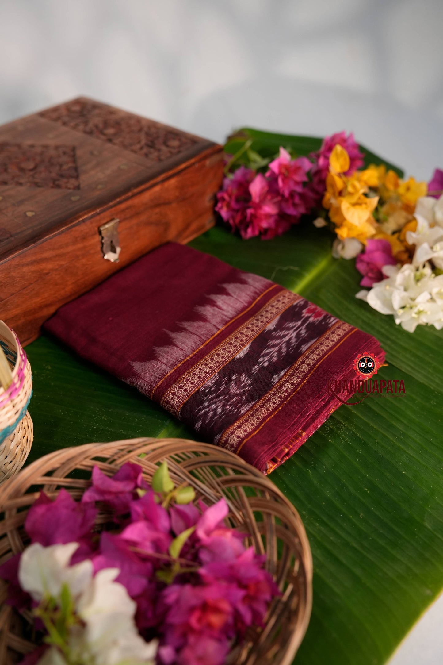 Red & Beige Ethnic Design Unstitched Cotton Suit For Women