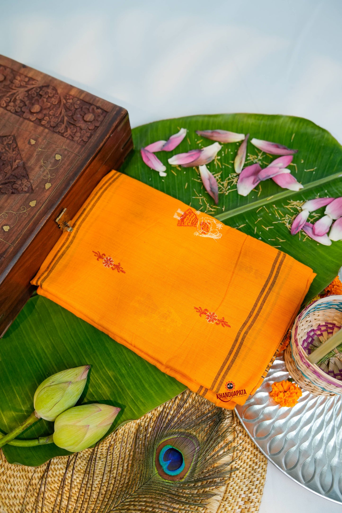 Red & Yellow Doll Design Unstitched Cotton Suit For Women