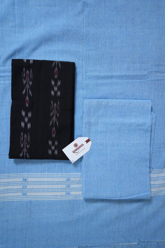 Black & Blue Pasapali Small Tree Design Unstitched Cotton Suit For Women