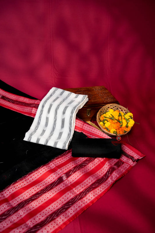 White & Black Minimal Design Unstitched Cotton Suit For Women