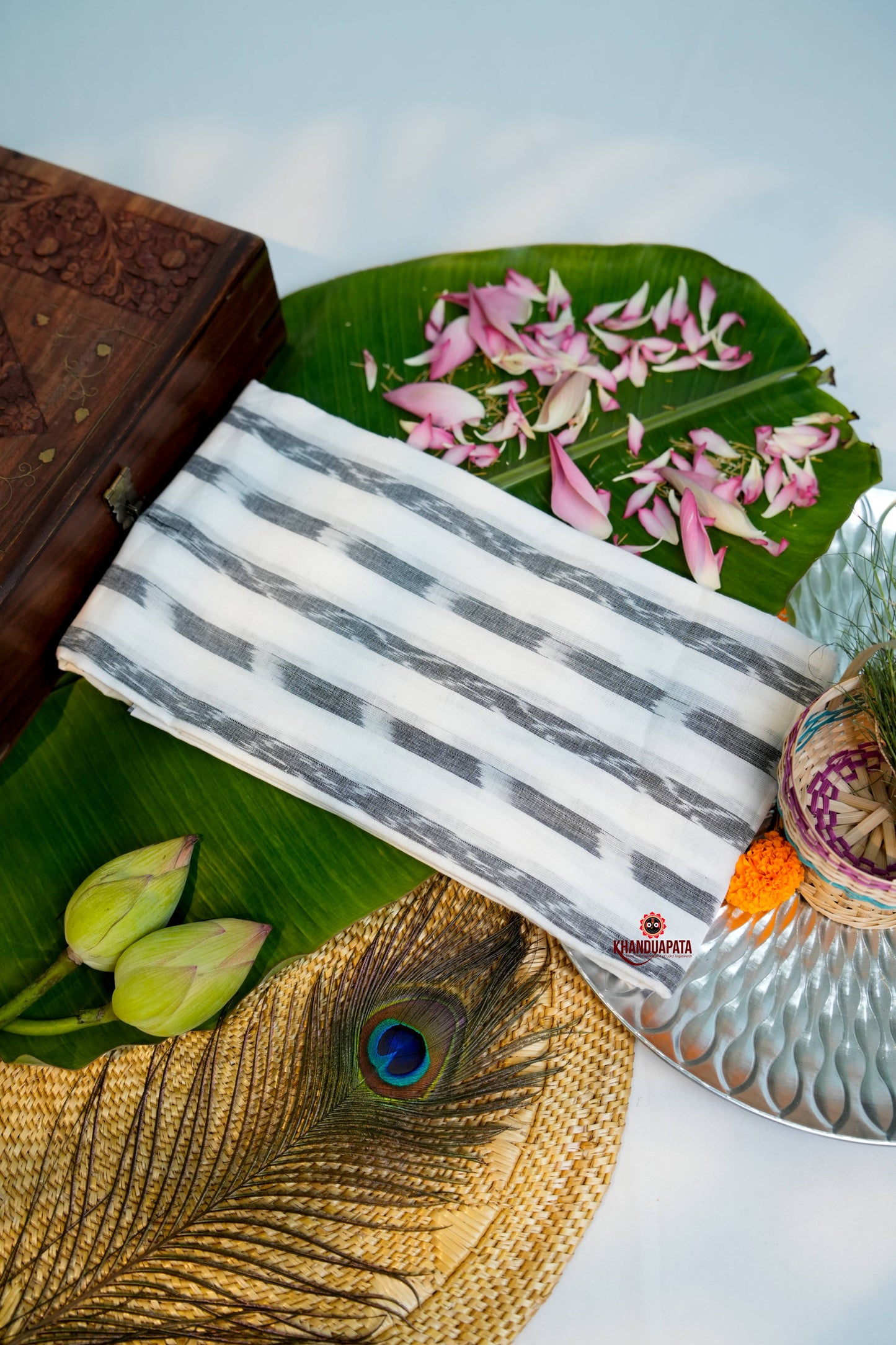 White & Black Minimal Design Unstitched Cotton Suit For Women