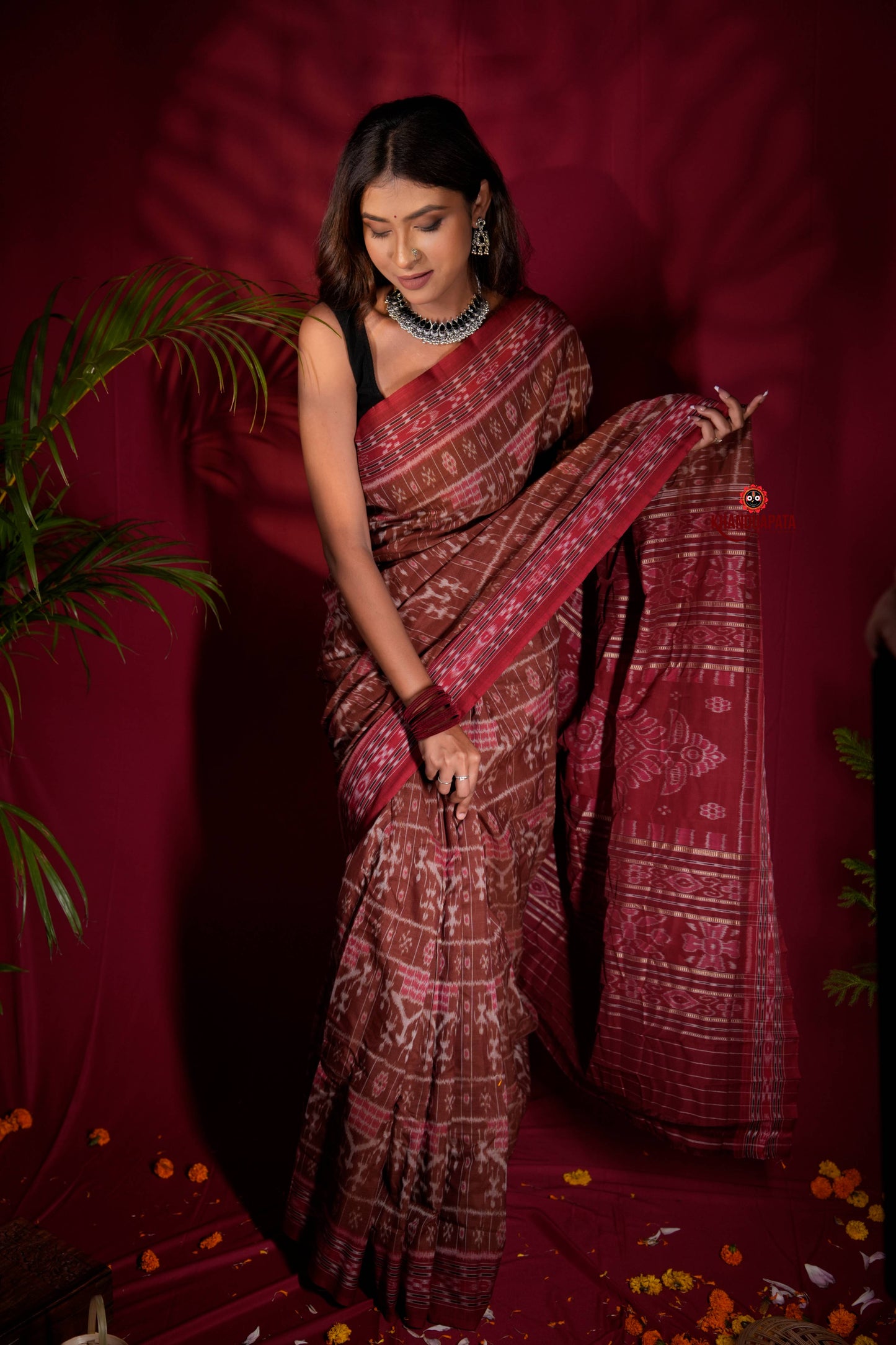 Brown & Red Colour Body Design Cotton Saree For Women
