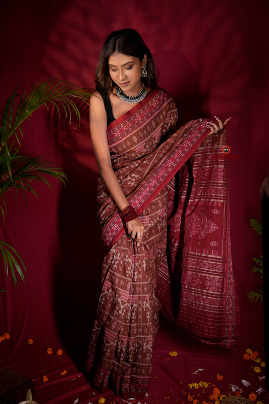 Brown & Red Colour Body Design Cotton Saree For Women