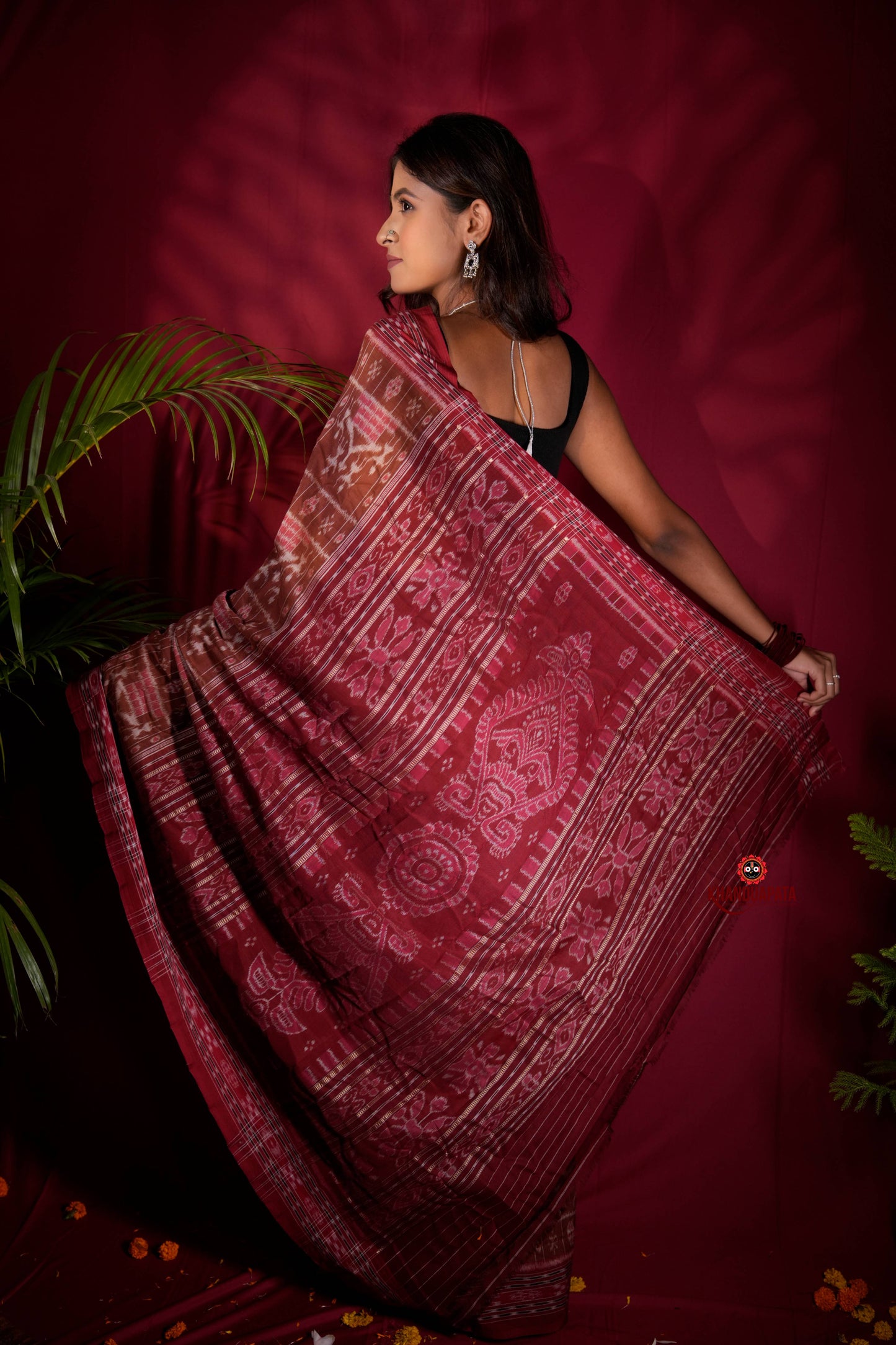 Brown & Red Colour Body Design Cotton Saree For Women