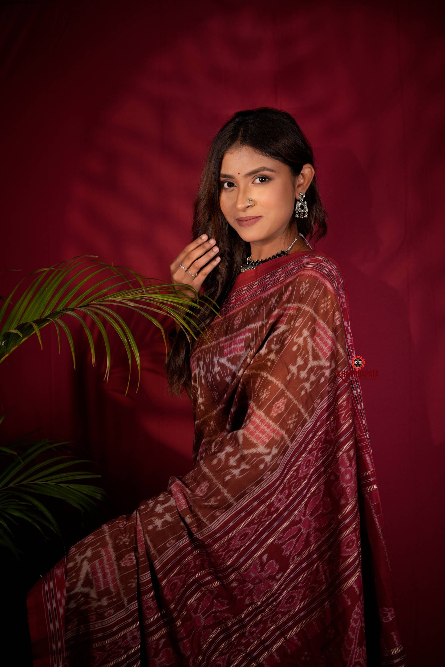 Brown & Red Colour Body Design Cotton Saree For Women
