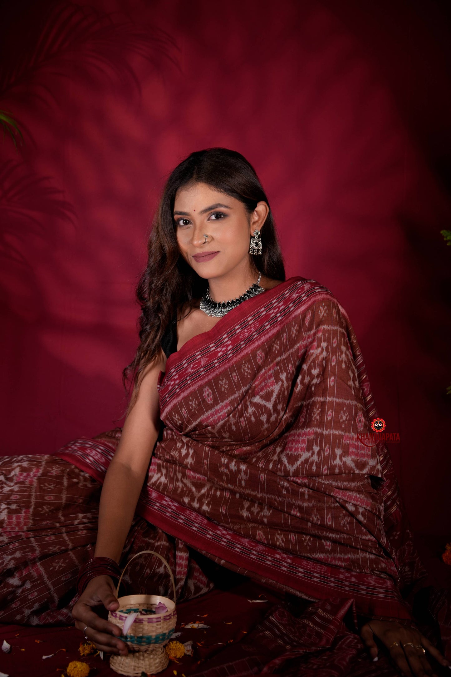 Brown & Red Colour Body Design Cotton Saree For Women