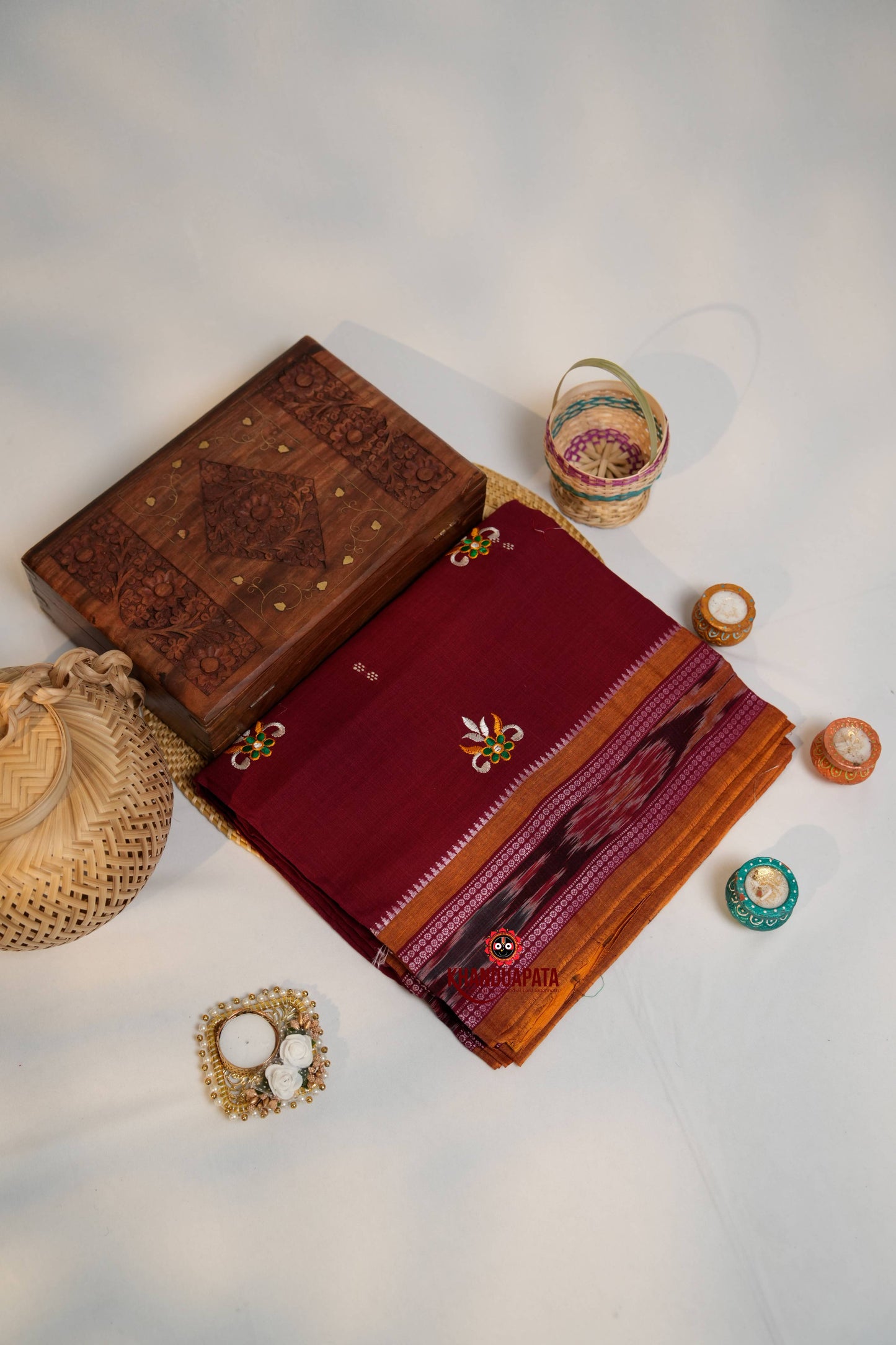 maroon Colour Flower Design Cotton Saree For Women