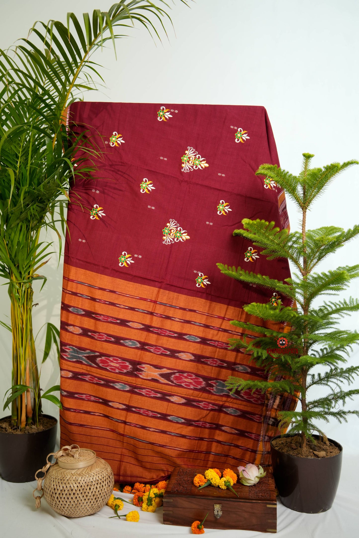 maroon Colour Flower Design Cotton Saree For Women