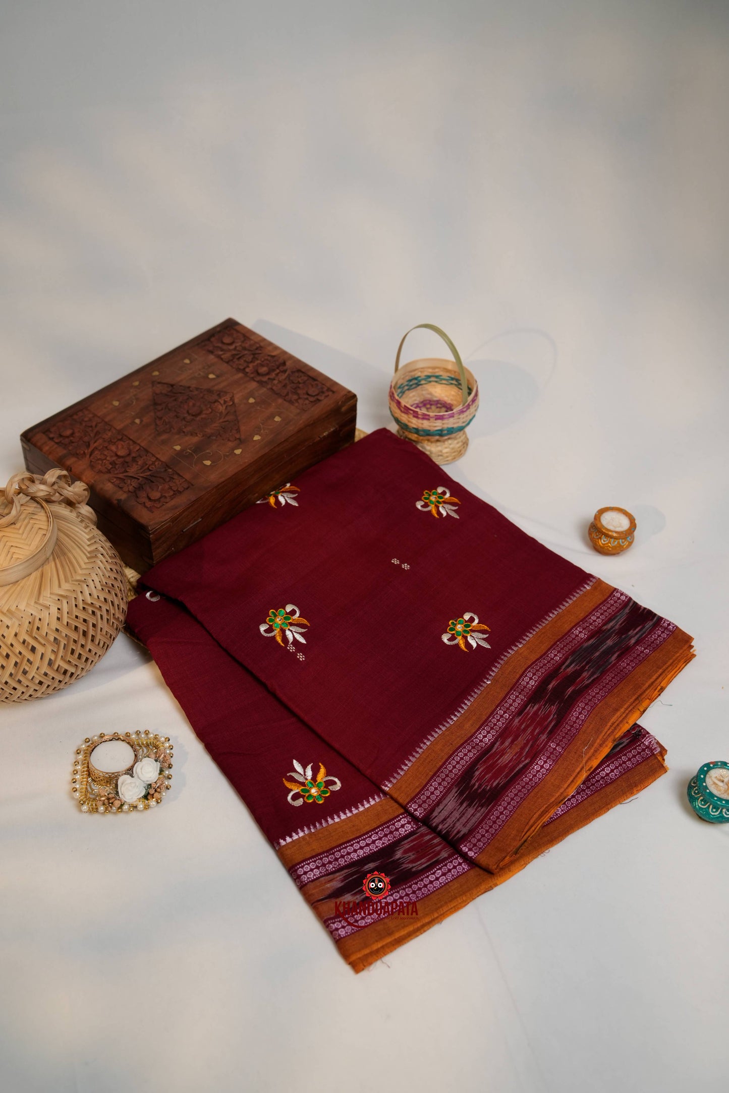 maroon Colour Flower Design Cotton Saree For Women