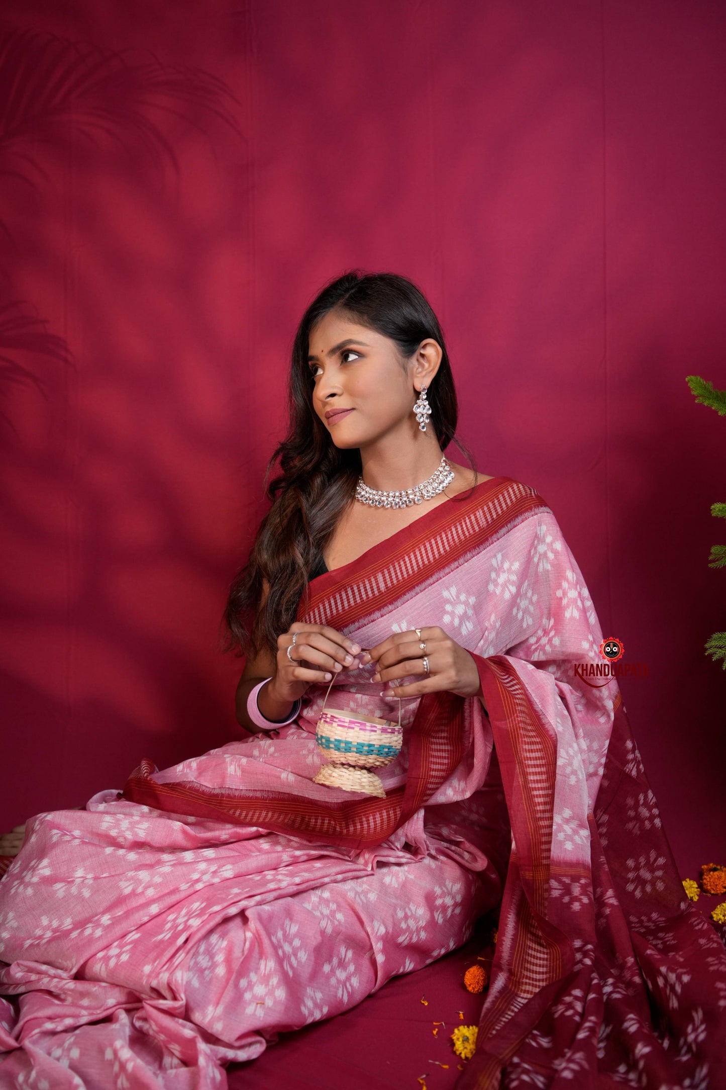 Pink & Red Colour Body Design Cotton Saree For Women
