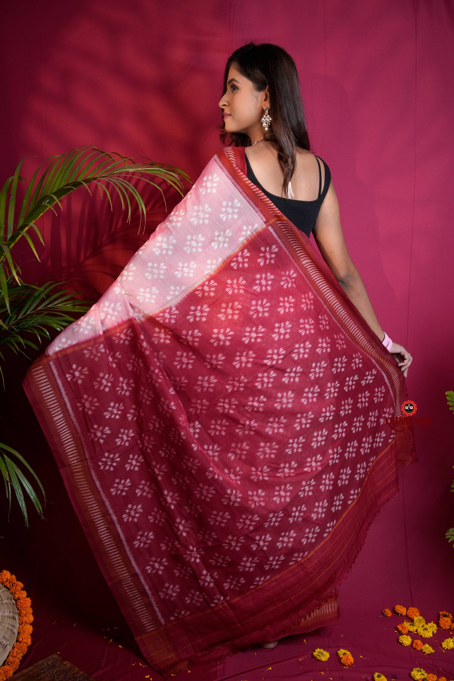 Pink & Red Colour Body Design Cotton Saree For Women