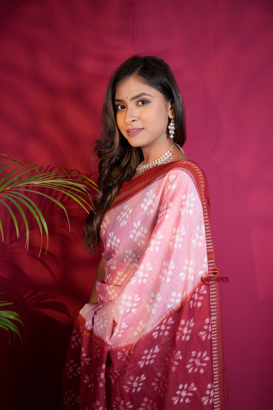 Pink & Red Colour Body Design Cotton Saree For Women