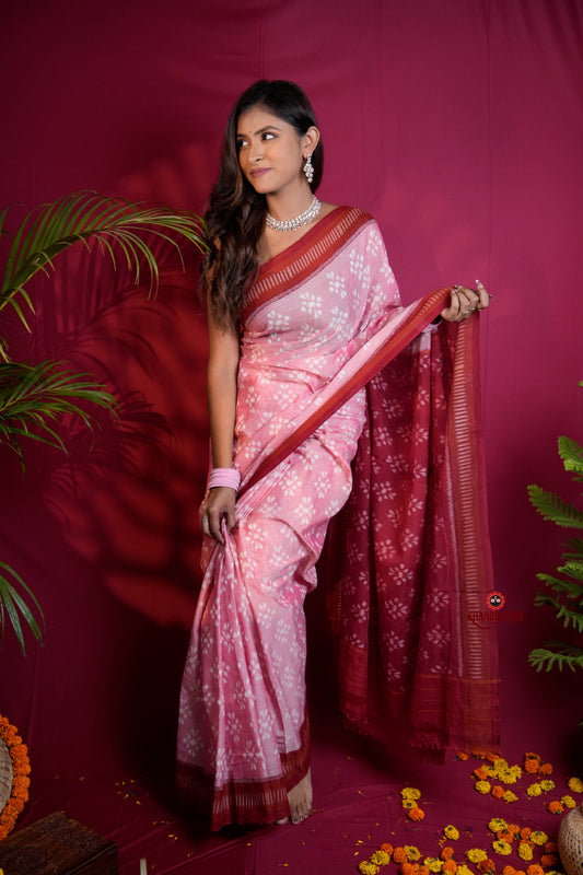 Pink & Red Colour Body Design Cotton Saree For Women