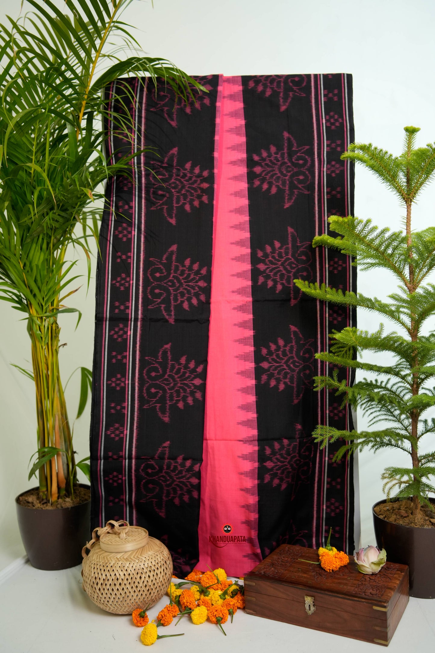 Pink & Black Colour Pasapali Border Design Cotton Saree For Women