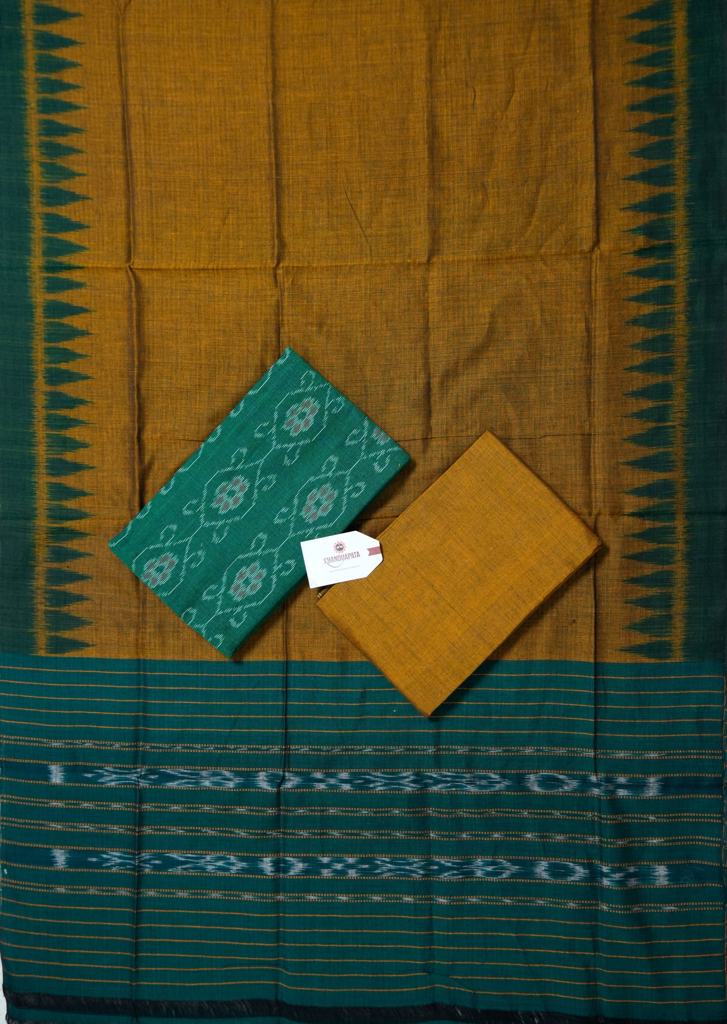 Green & Mustard Box Design Unstitched Cotton Suit For Women