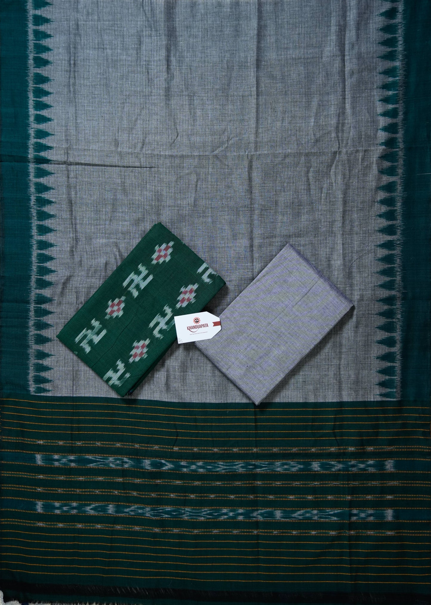 Green & Grey Pasapali Swastik Unstitched Cotton Suit For Women