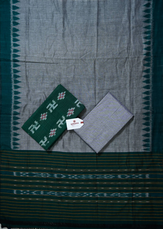 Green & Grey Pasapali Swastik Unstitched Cotton Suit For Women