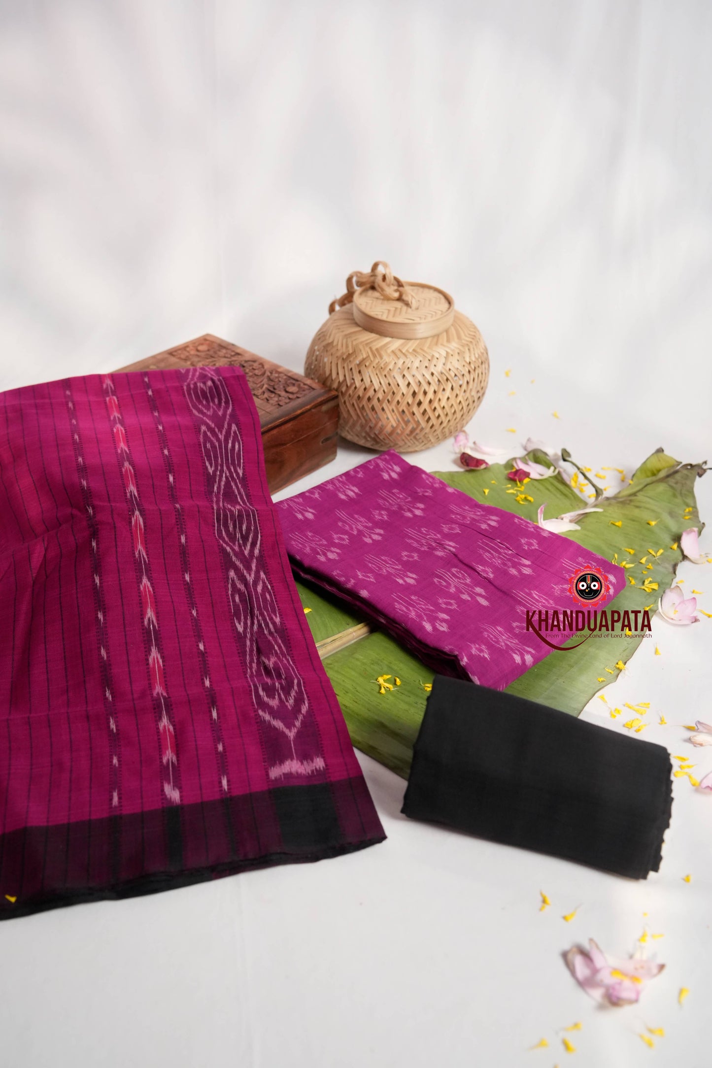 Black & Pink Flower Design Unstitched Cotton Suit For Women