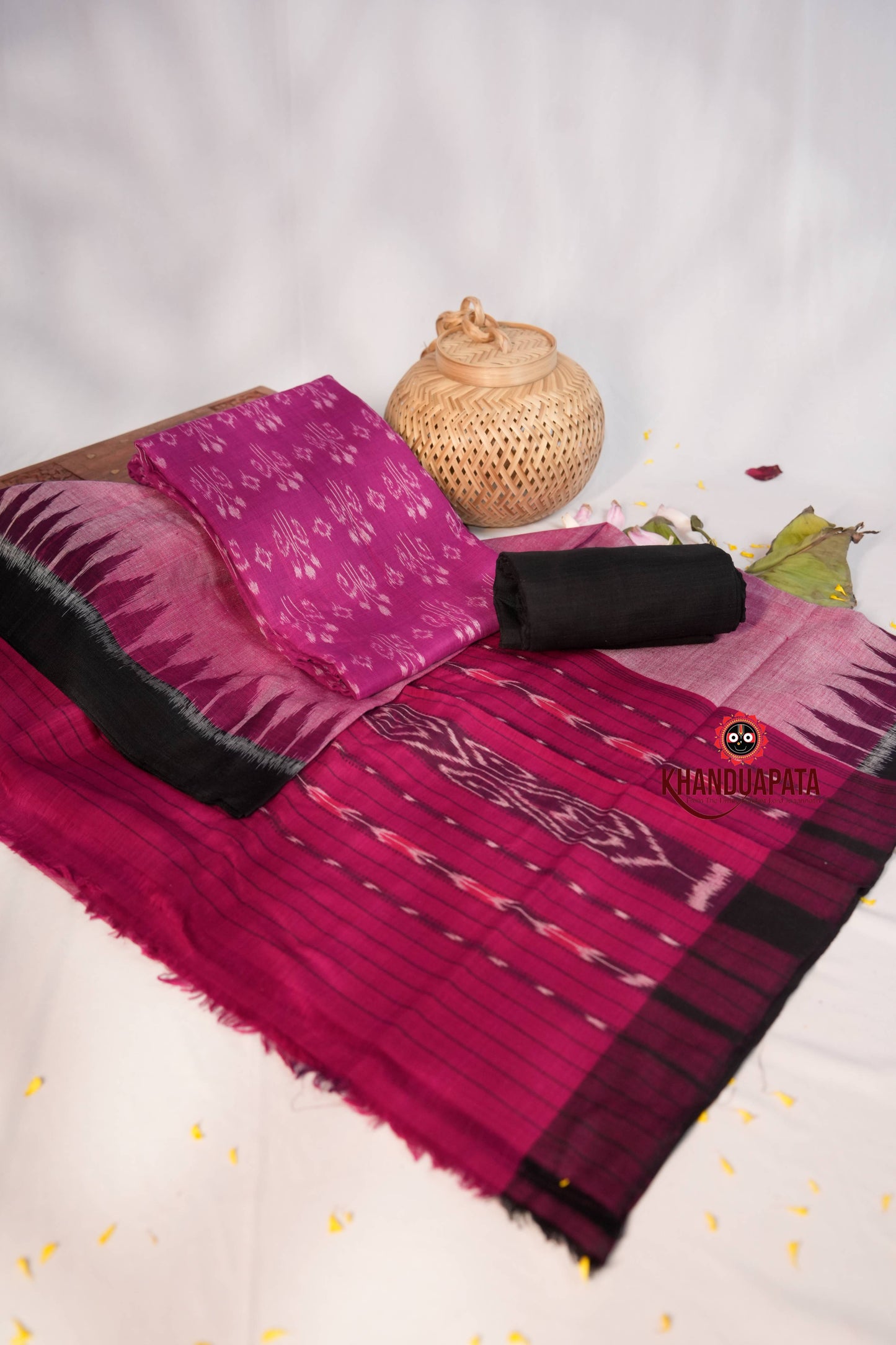 Black & Pink Flower Design Unstitched Cotton Suit For Women