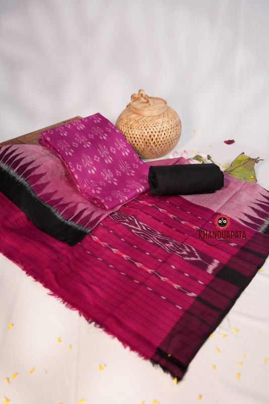 Black & Pink Flower Design Unstitched Cotton Suit For Women