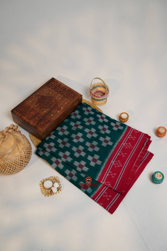 Green & Maroon Colour Plus Design Cotton Saree For Women