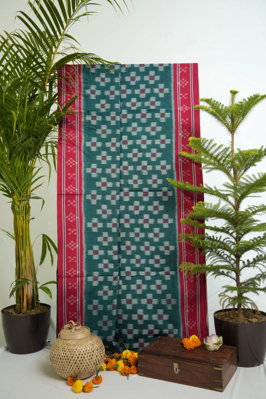 Green & Maroon Colour Plus Design Cotton Saree For Women