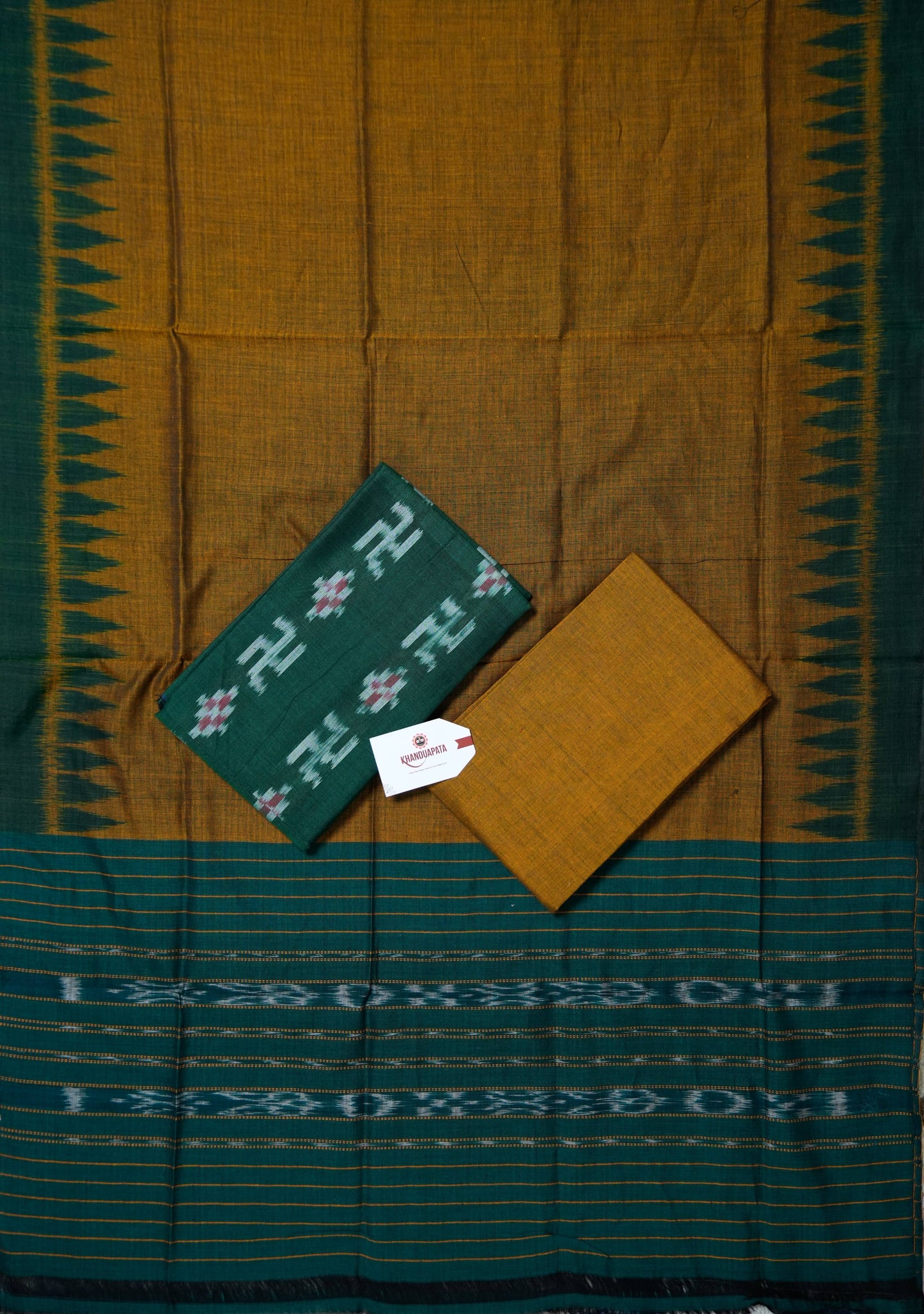 Green & Mustard Pasapali Swastik Design Unstitched Cotton Suit For Women
