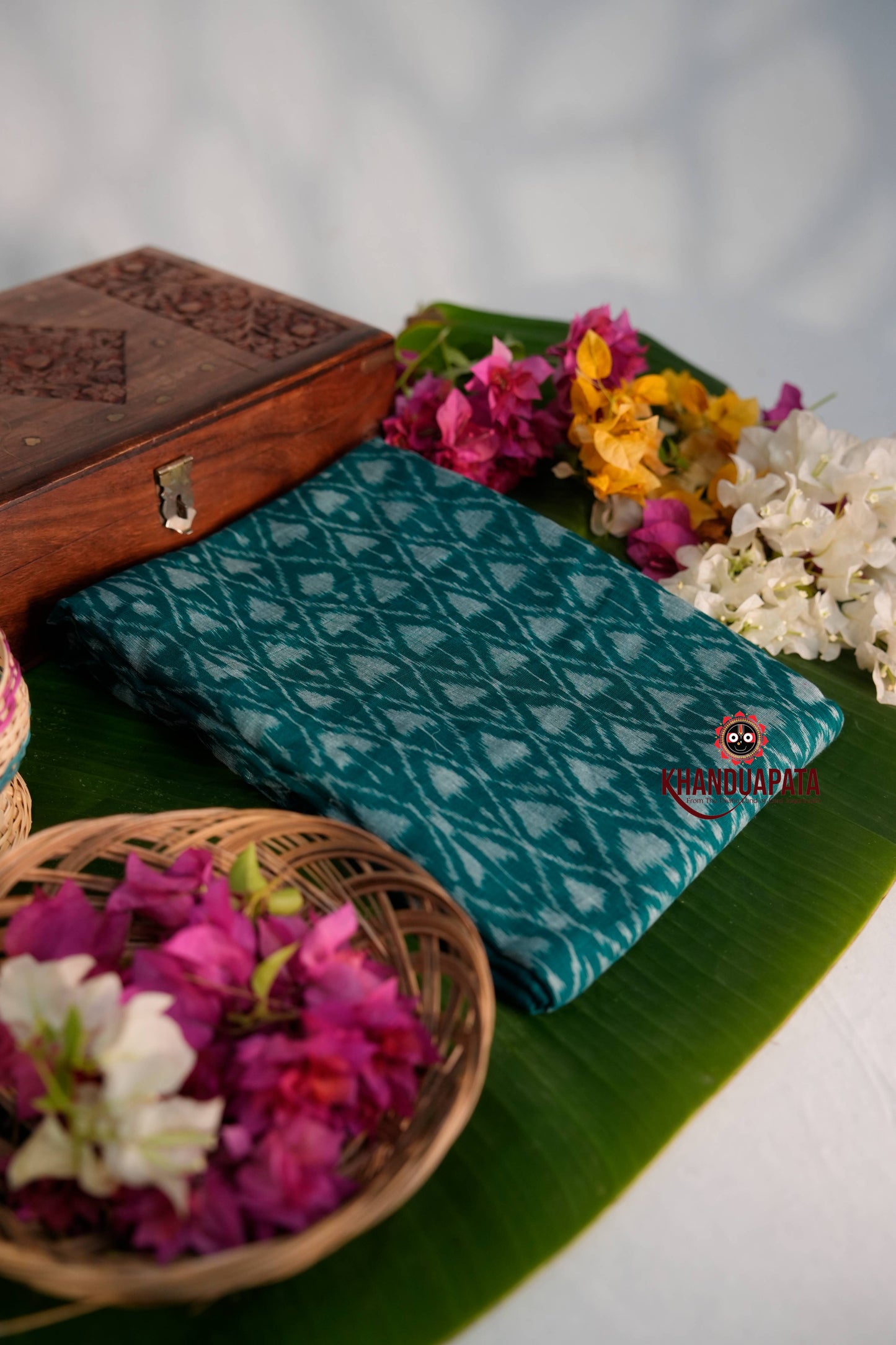 Red & Green Ethnic Design Unstitched Cotton Suit For Women