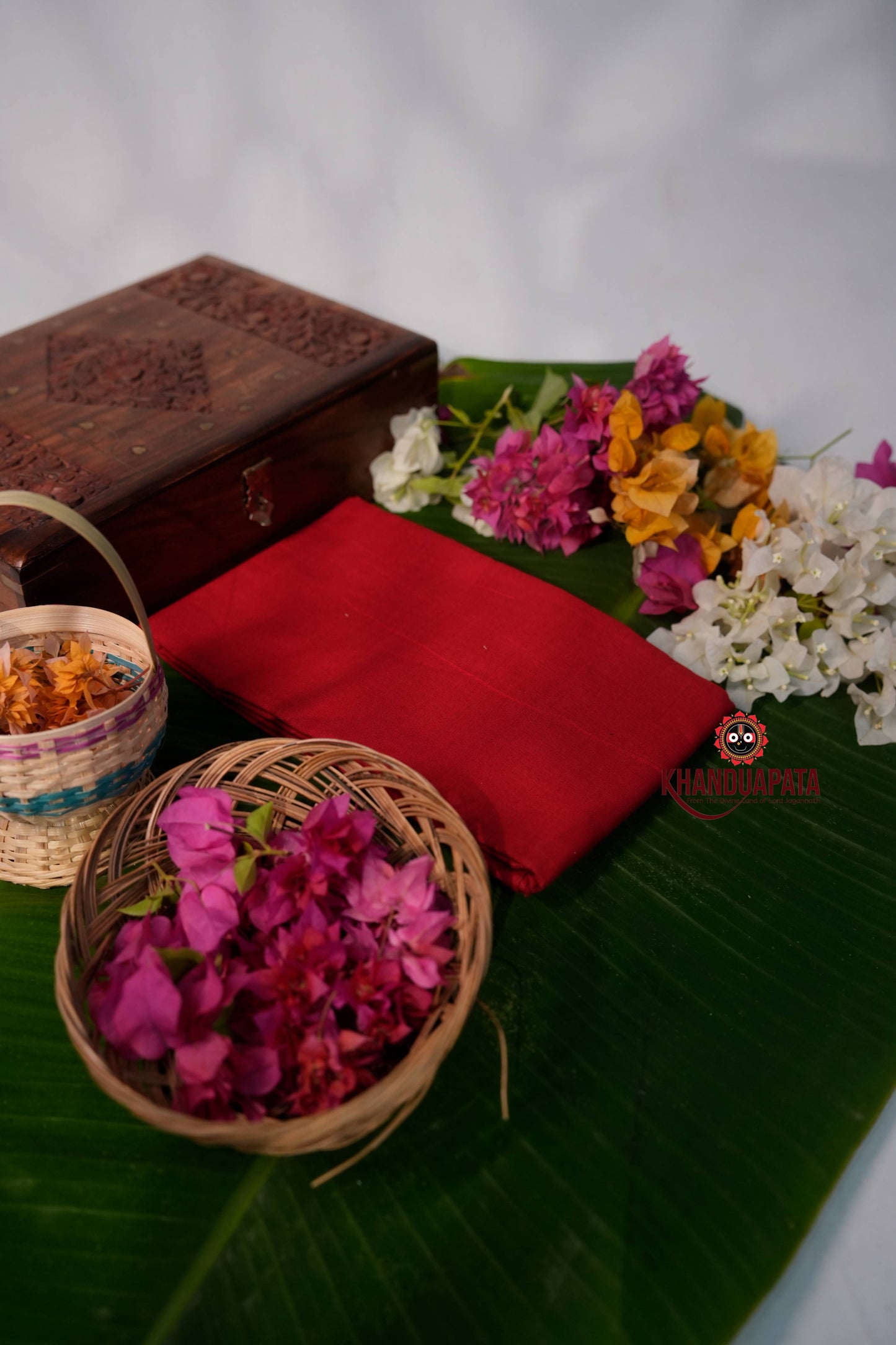 Red & Green Ethnic Design Unstitched Cotton Suit For Women