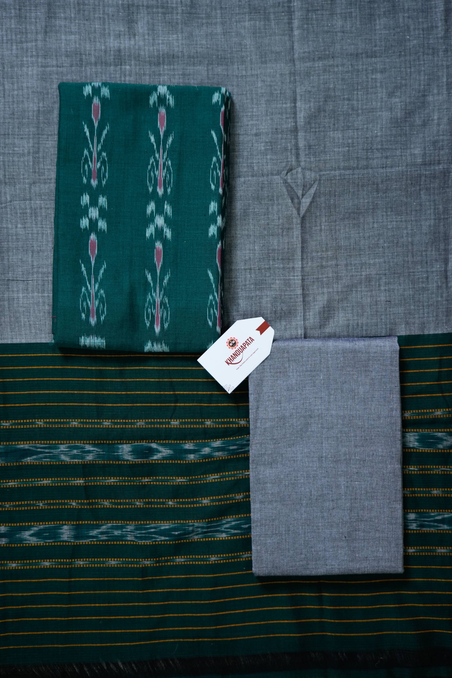 Green & Grey Pasapali Tree Design Unstitched Cotton Suit For Women