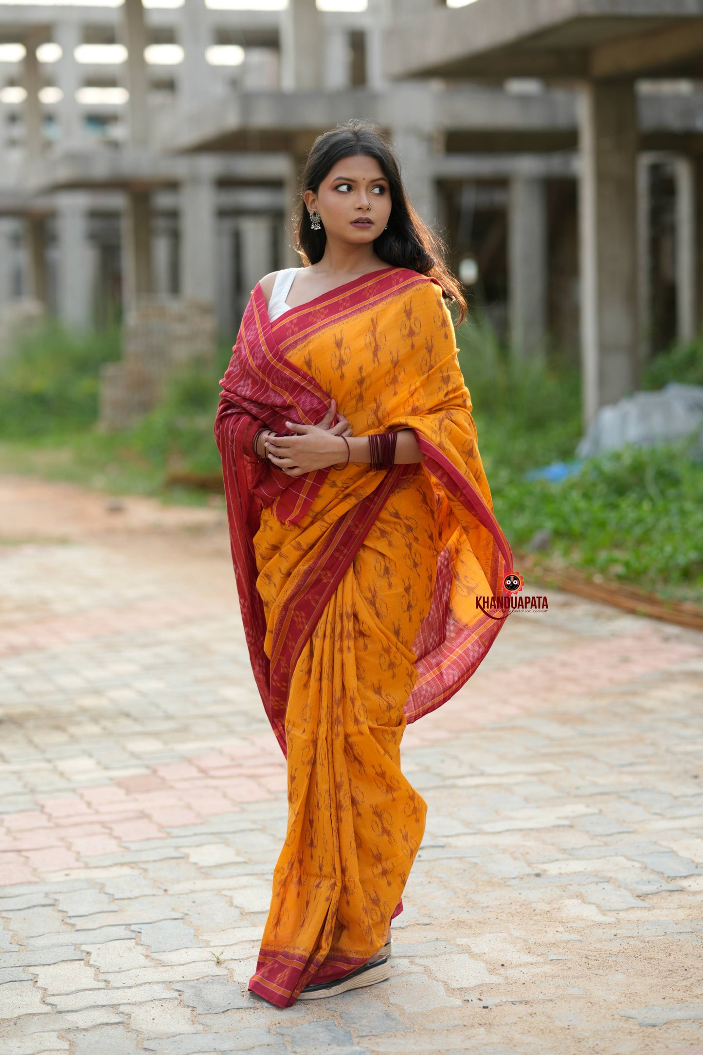 Red & Yellow Doll Design Cotton Saree For Women