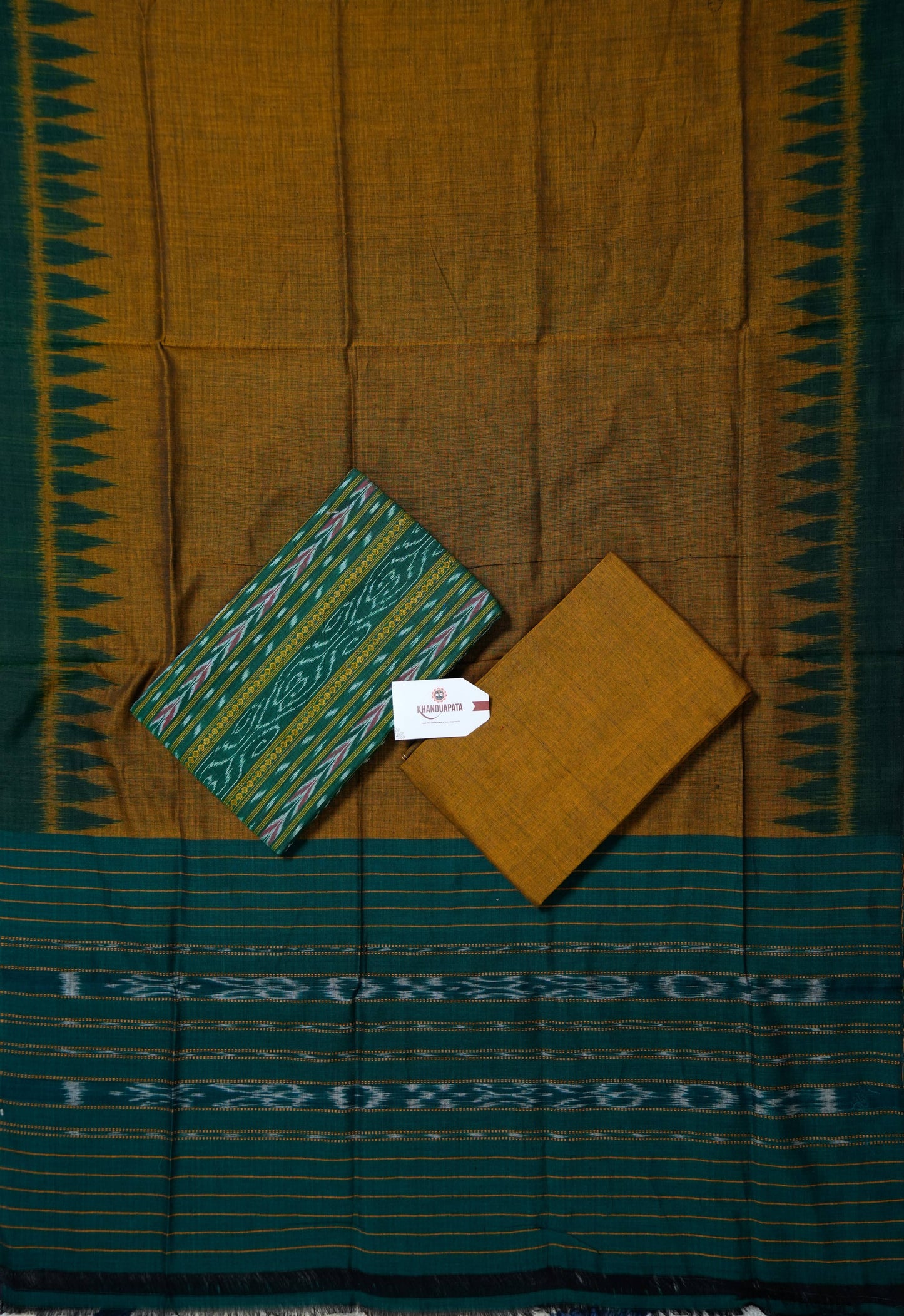 Green & Mustard Pot Design Unstitched Cotton Suit For Women