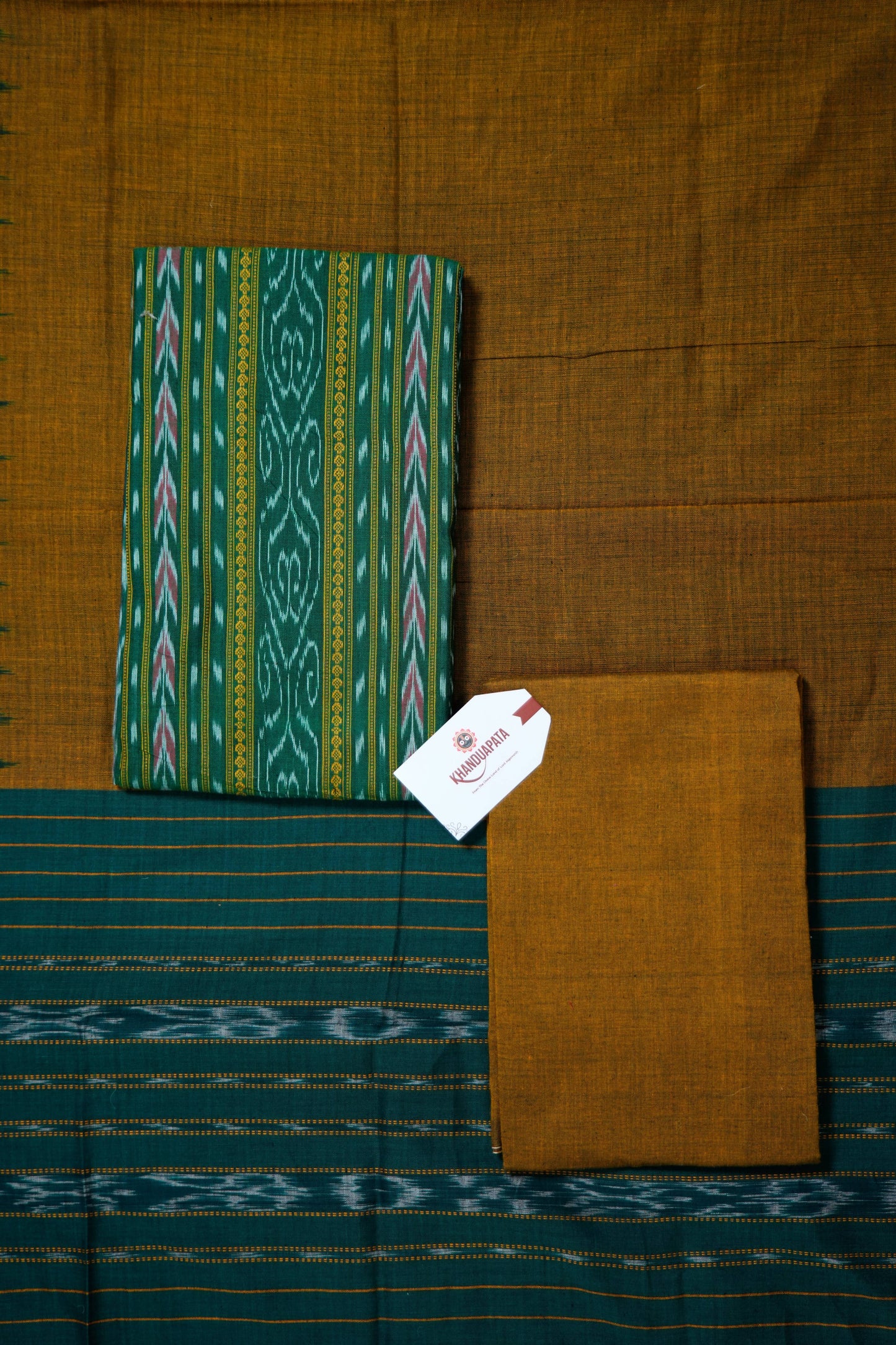 Green & Mustard Pot Design Unstitched Cotton Suit For Women
