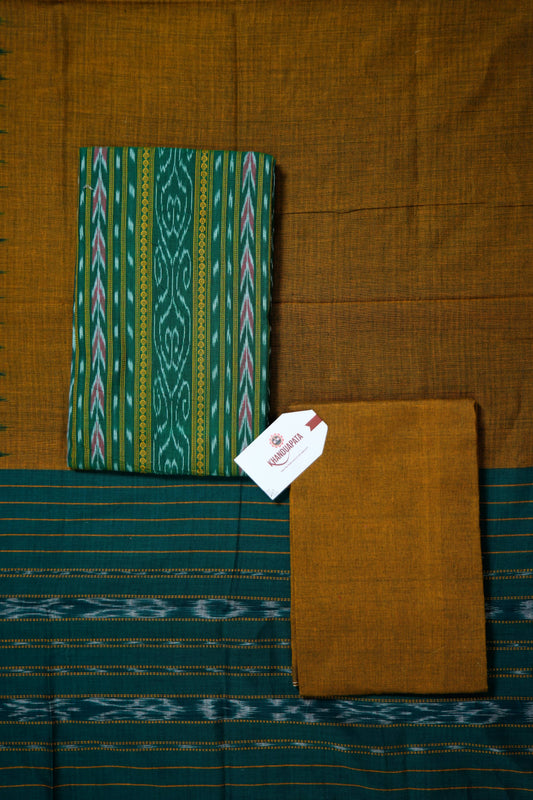 Green & Mustard Pot Design Unstitched Cotton Suit For Women