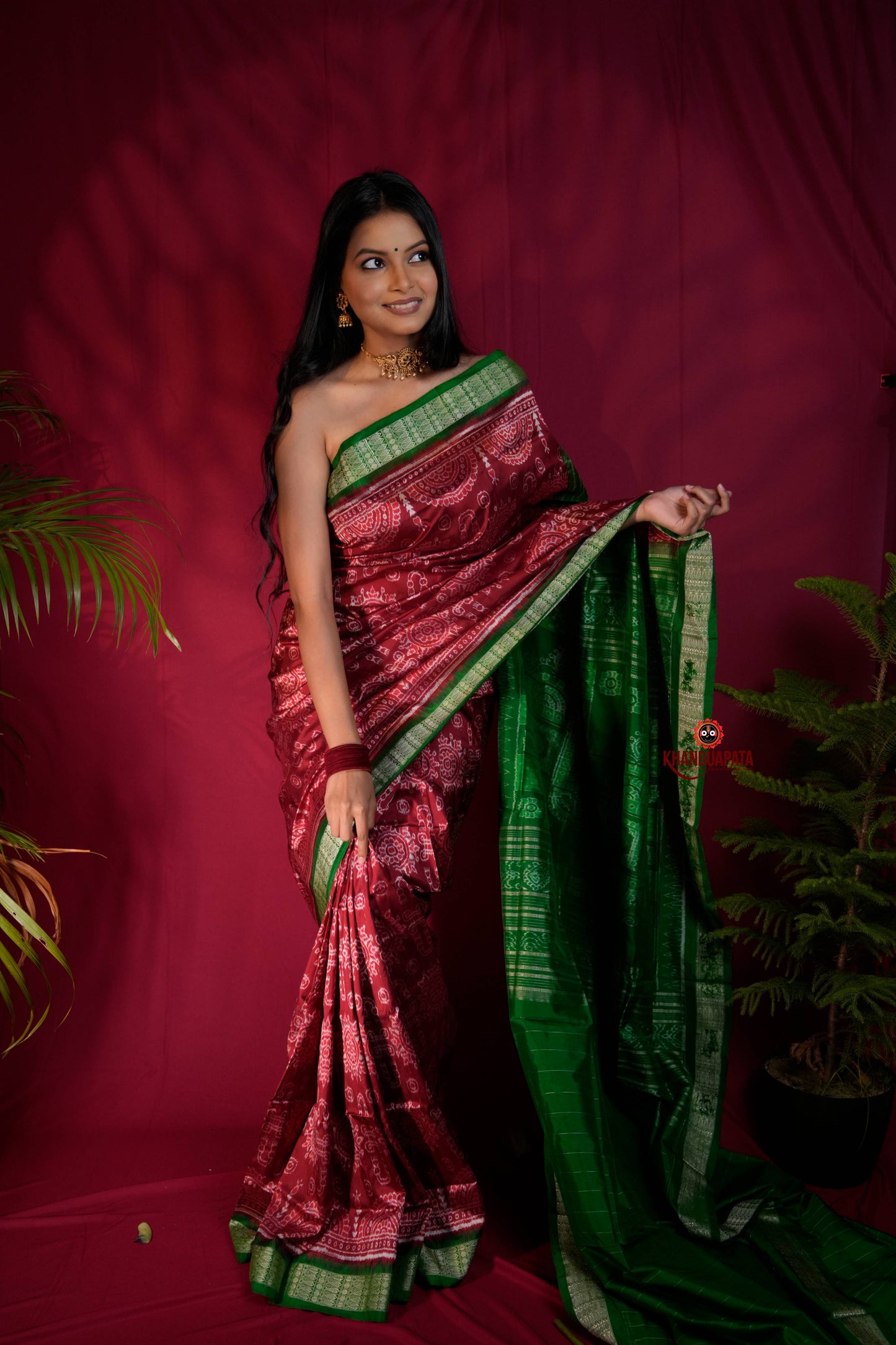 Maroon & Lush Green Body Design Silk Saree For Women