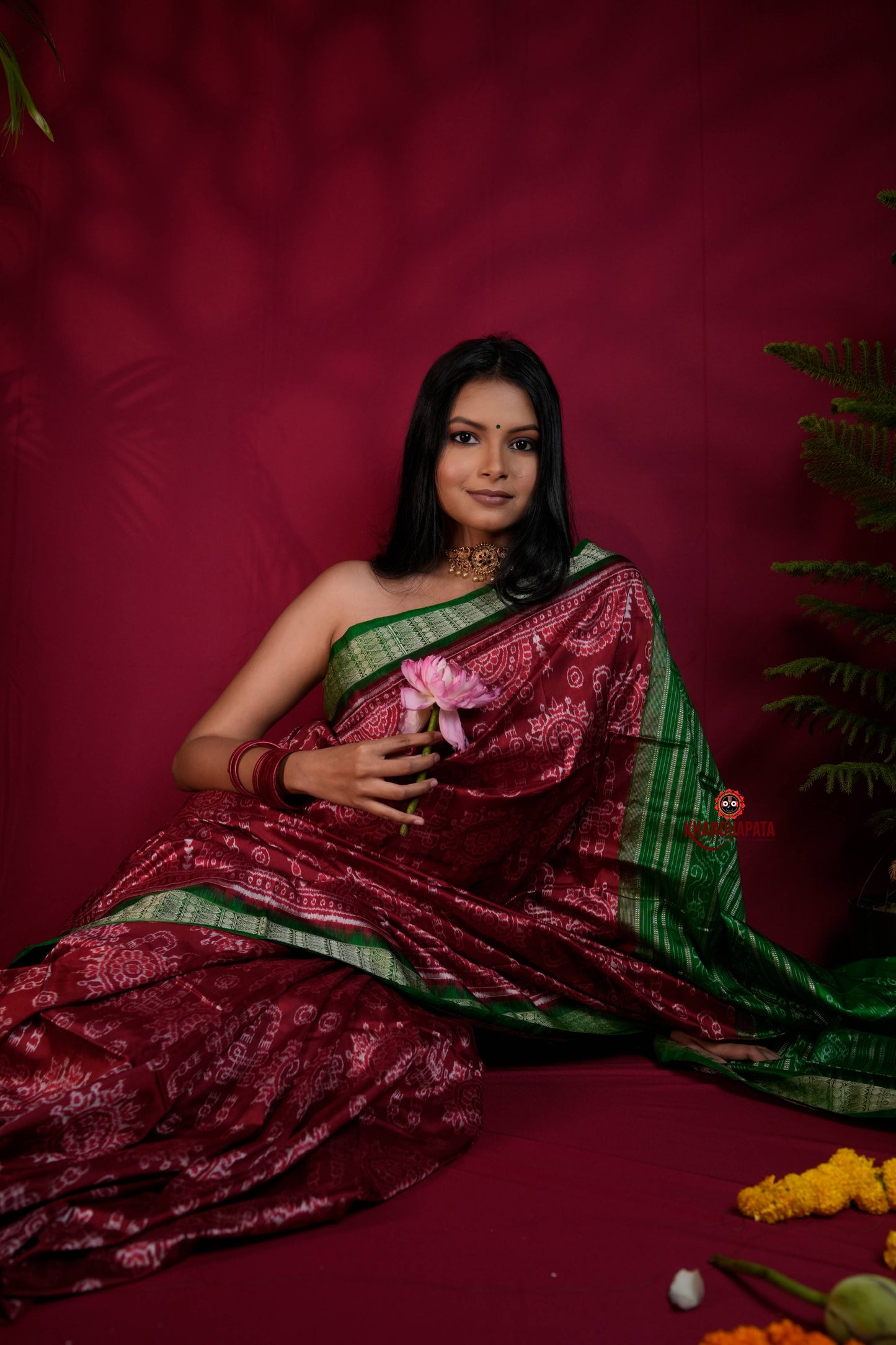 Maroon & Lush Green Body Design Silk Saree For Women