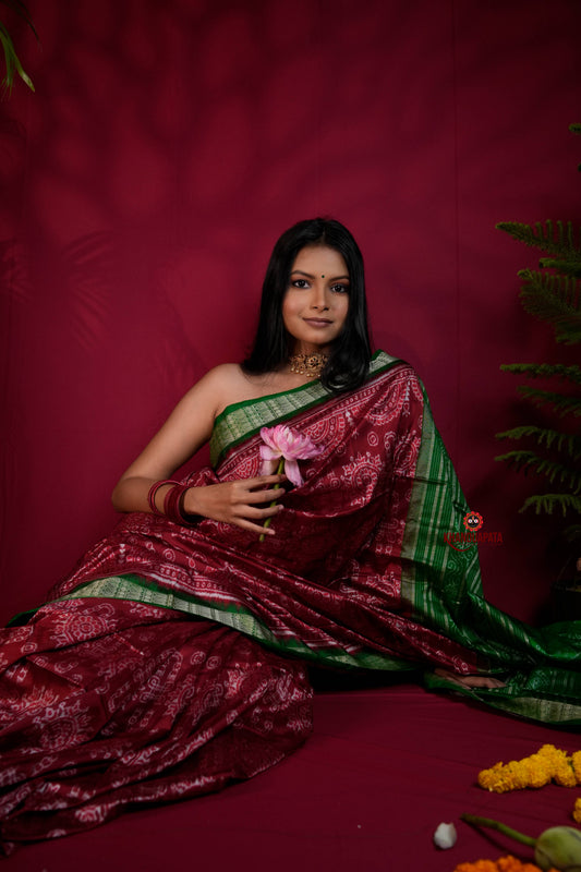 Maroon & Lush Green Body Design Silk Saree For Women