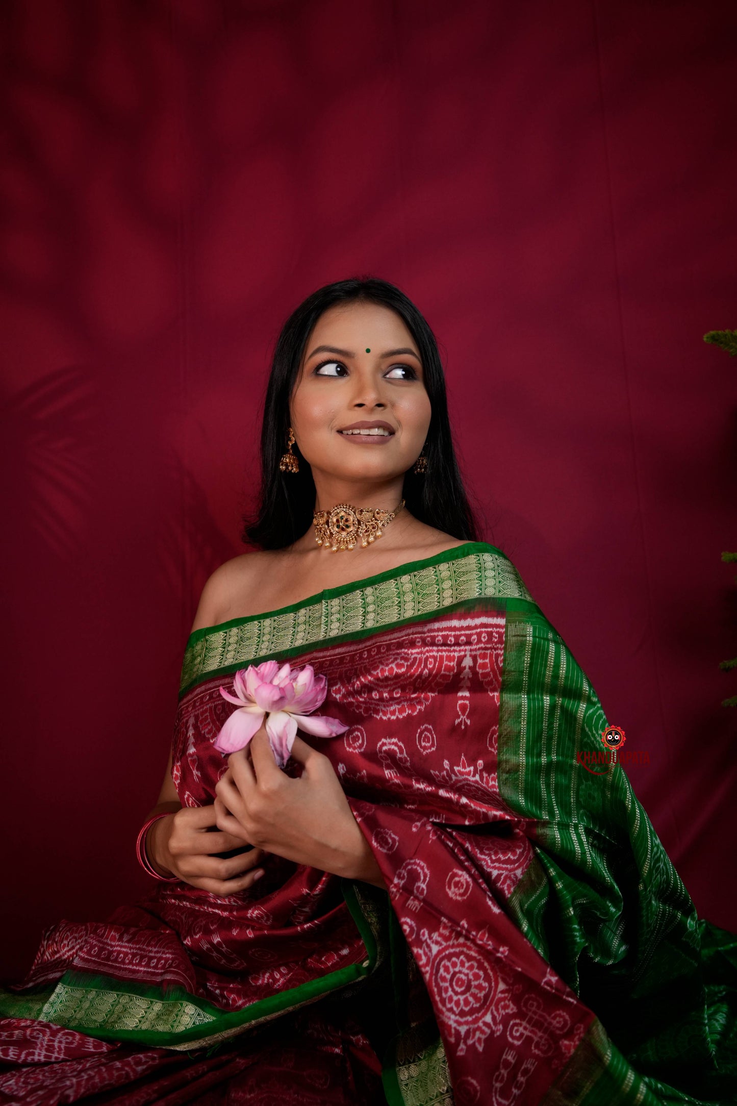 Maroon & Lush Green Body Design Silk Saree For Women