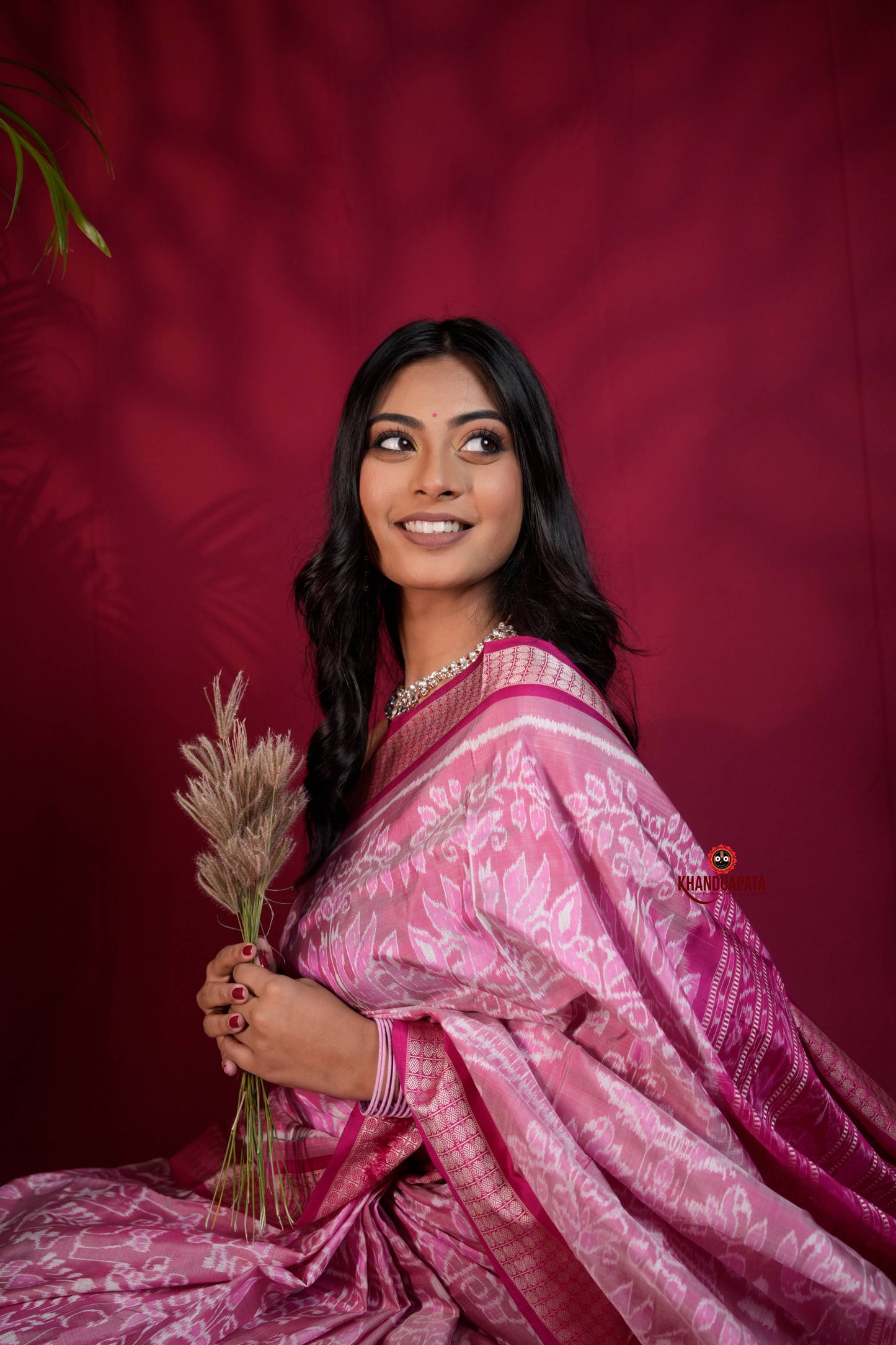 Blush Pink & Intricate White Floral Design Silk Saree For Women