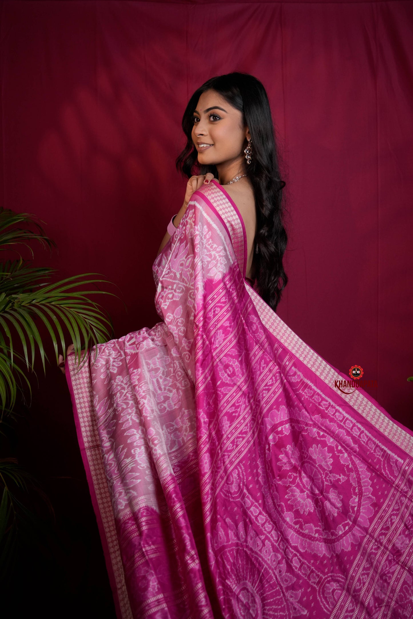 Blush Pink & Intricate White Floral Design Silk Saree For Women