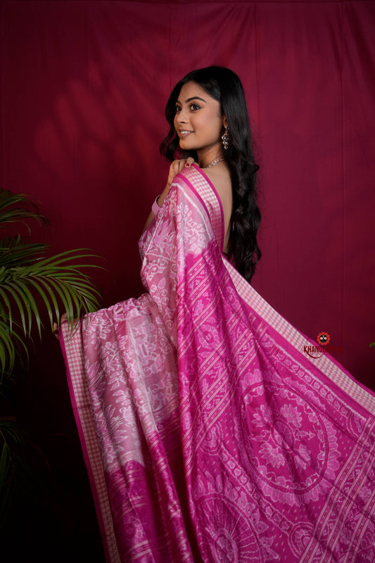Blush Pink & Intricate White Floral Design Silk Saree For Women