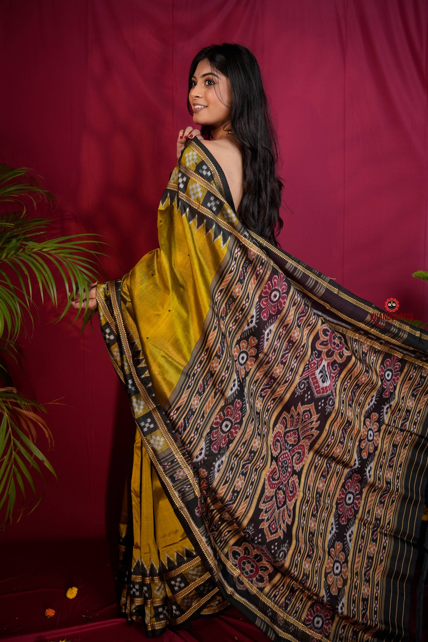 Mustard Yellow Colour Double Border Dot Design Silk Saree For Women