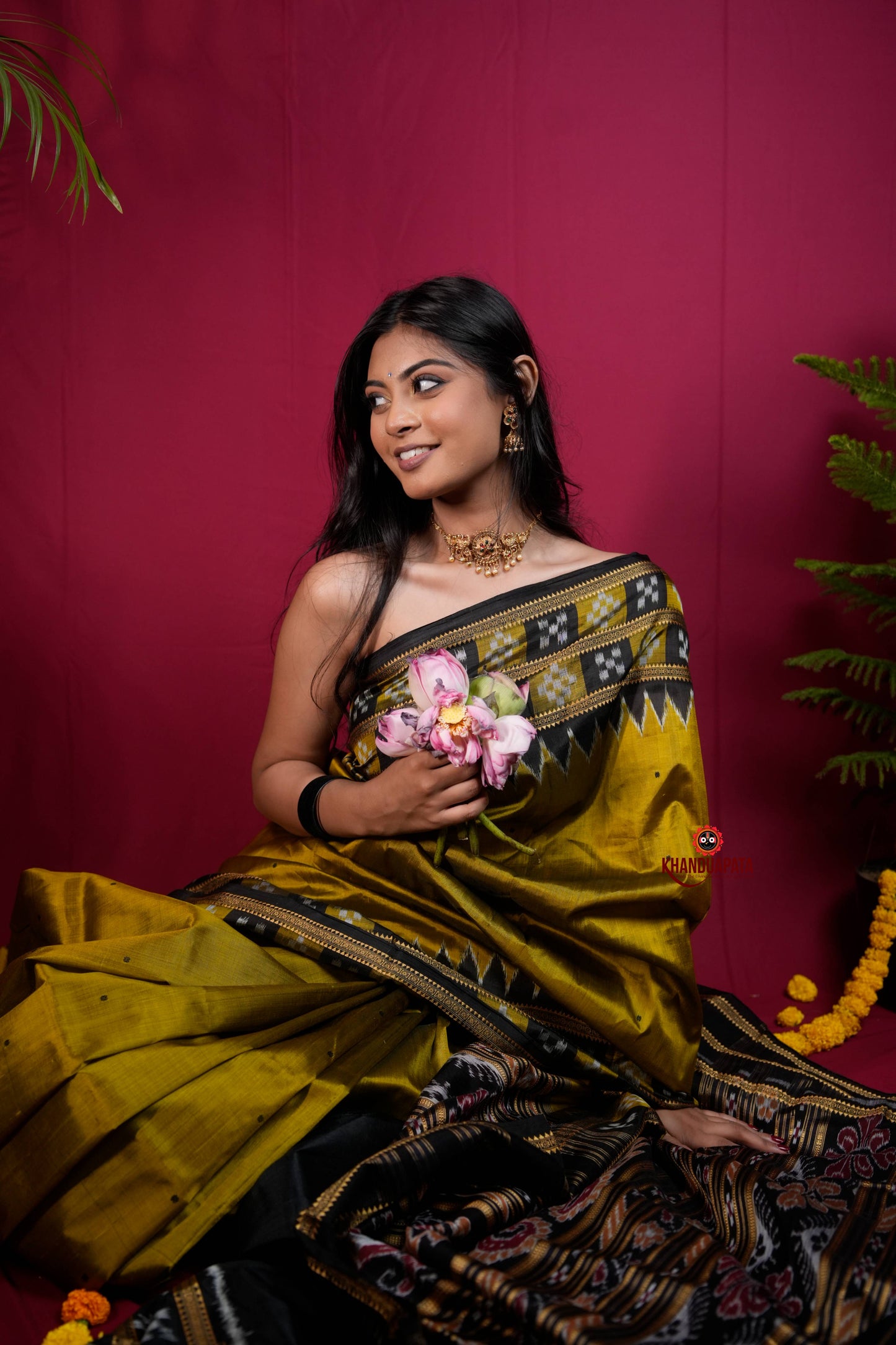 Mustard Yellow Colour Double Border Dot Design Silk Saree For Women