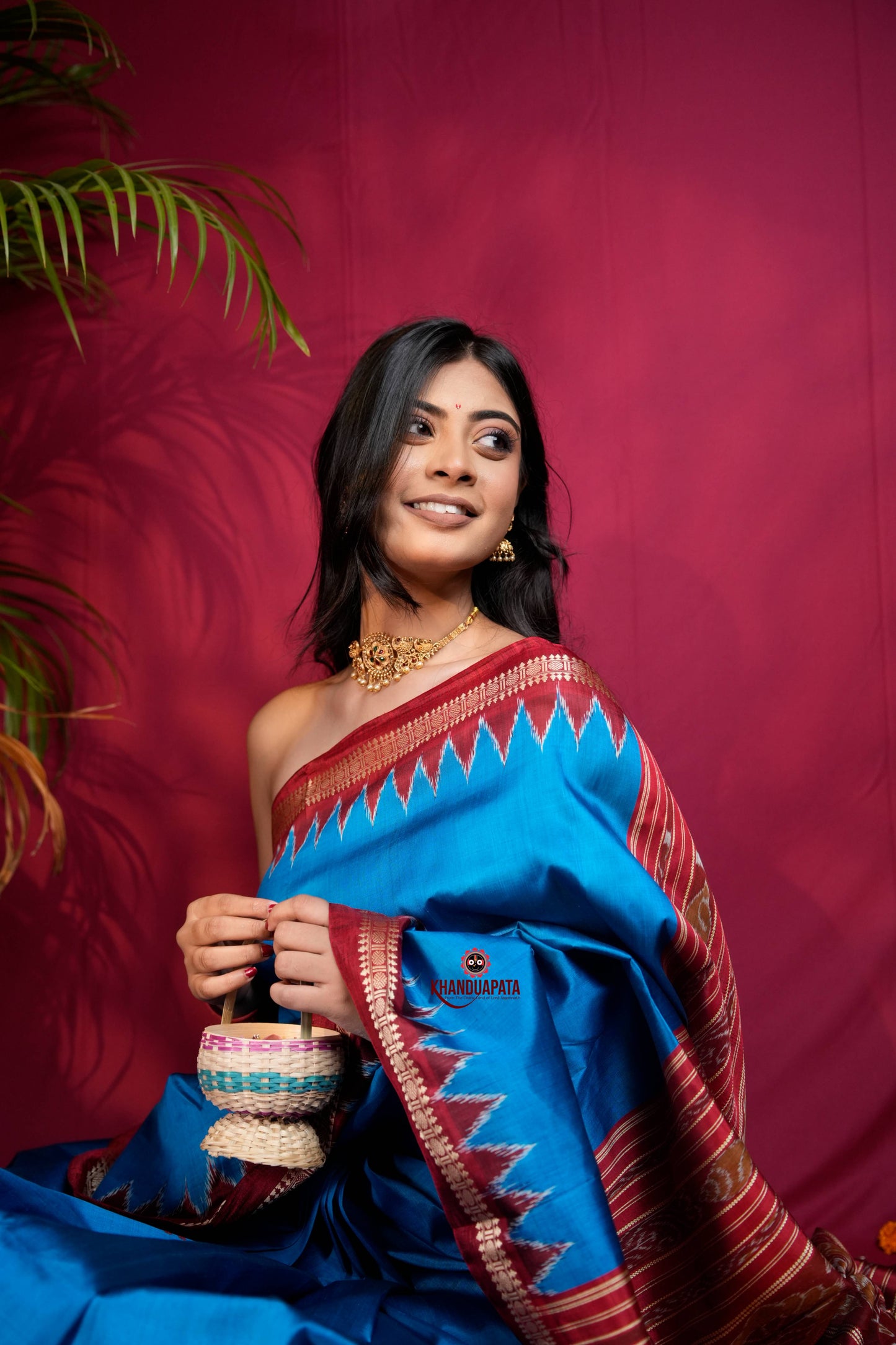Red & Blue Colour Dot Design Silk Saree For Women