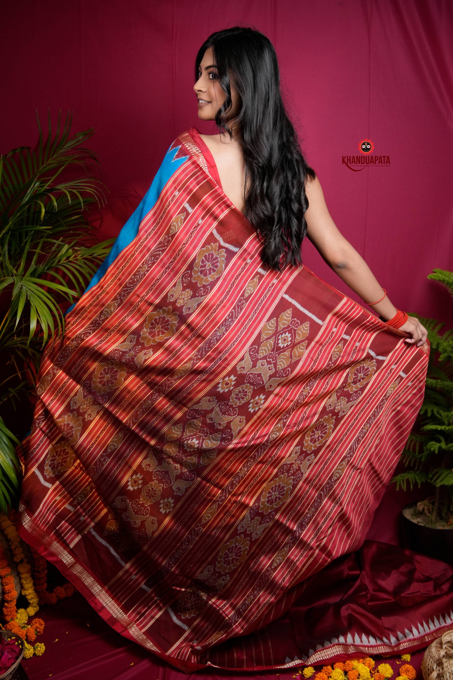 Red & Blue Colour Dot Design Silk Saree For Women