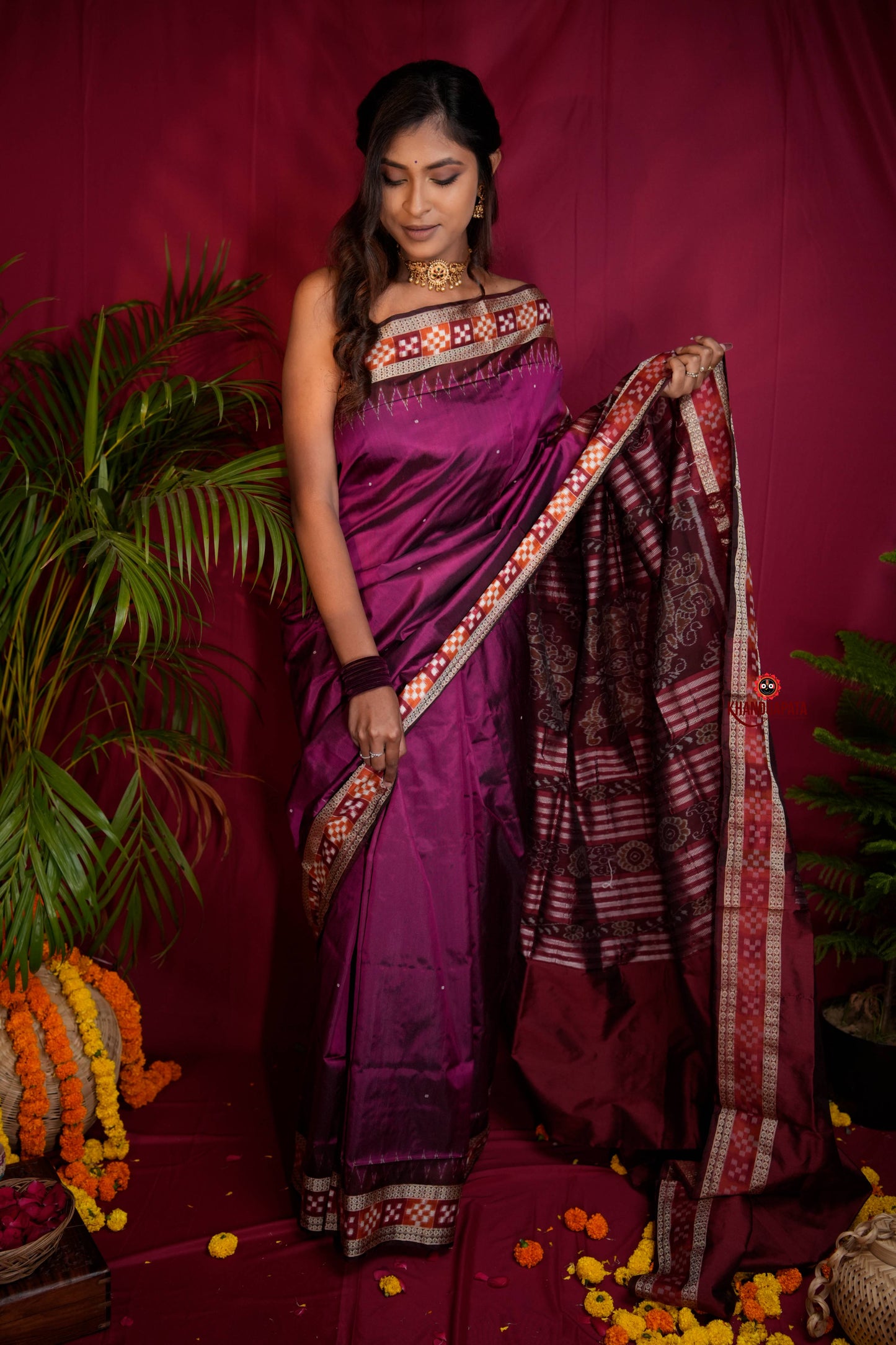 Magenta Colour Dot Design Silk Saree For Women