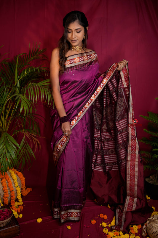 Magenta Colour Dot Design Silk Saree For Women