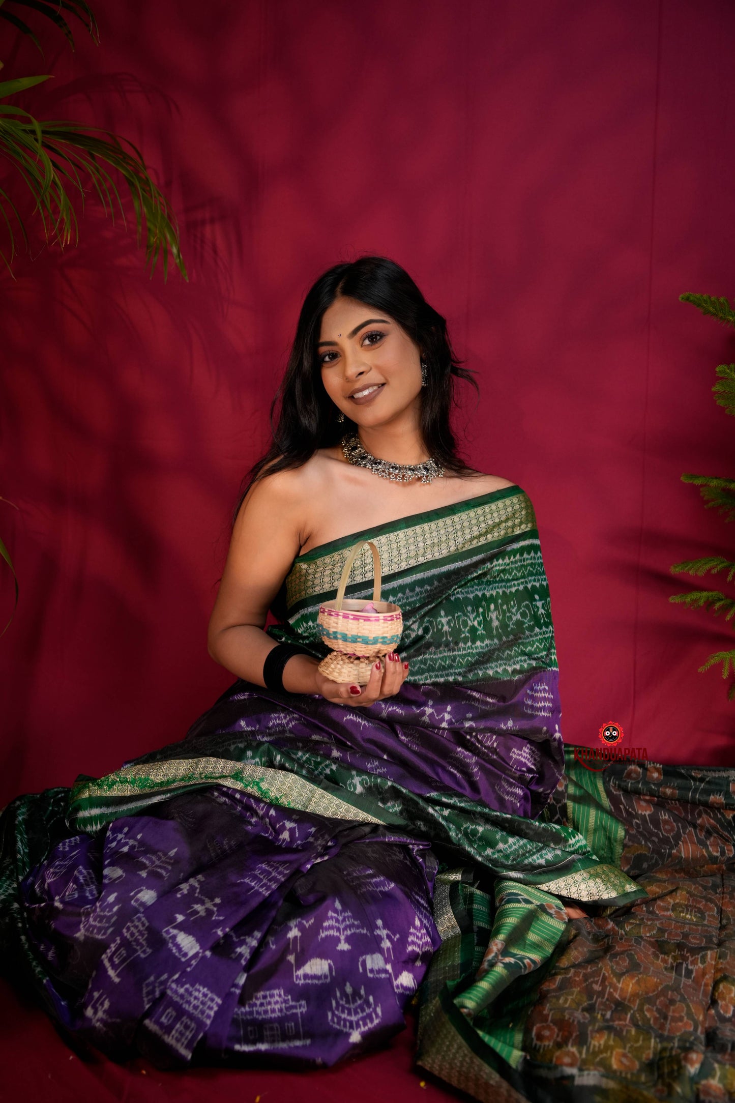 Green & Purple Colour Floral Design Silk Saree For Women